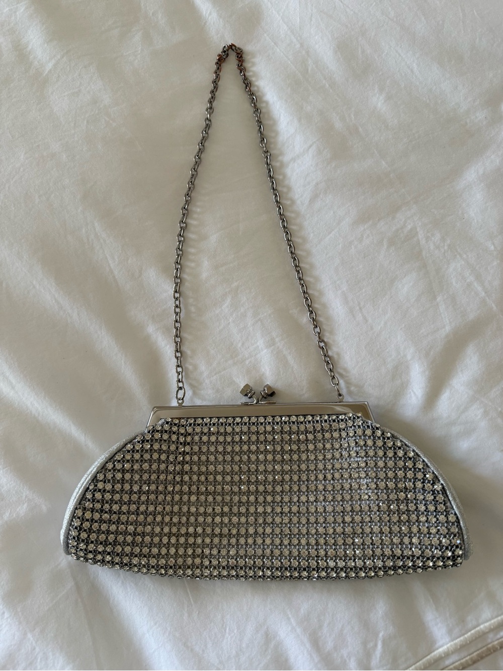 Silver Crystal Mesh Mini Shoulder Bag - Evening Clutch